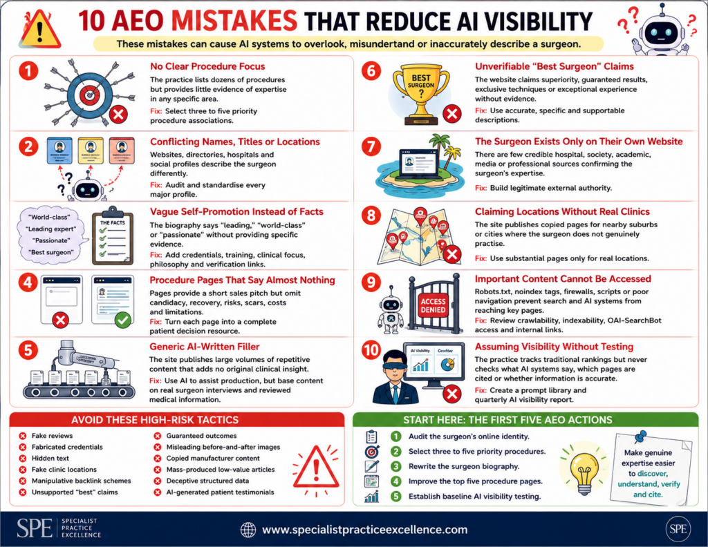 10 AEO Mistakes that reduce AI Visibility for Plastic Surgeons