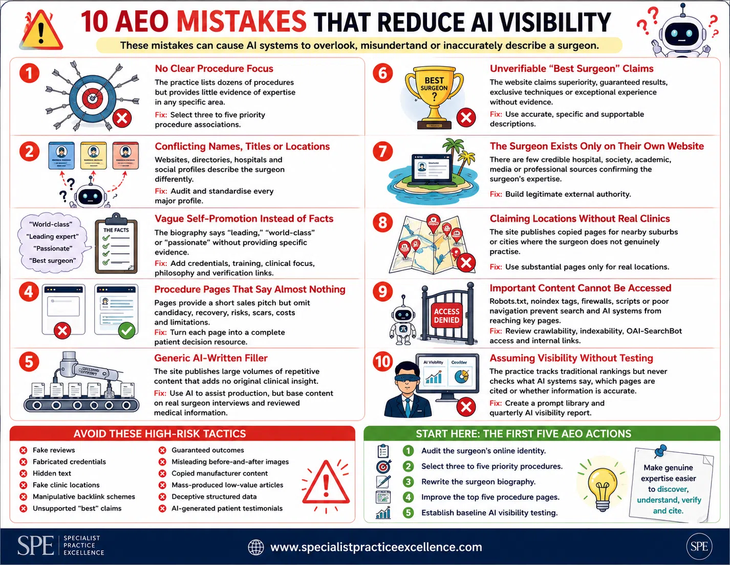 10 AEO Mistakes that reduce AI Visibility for Plastic Surgeons