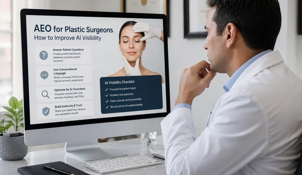 AEO for Plastic Surgeons How to Improve AI Visibility by Specialist Practice Excellence